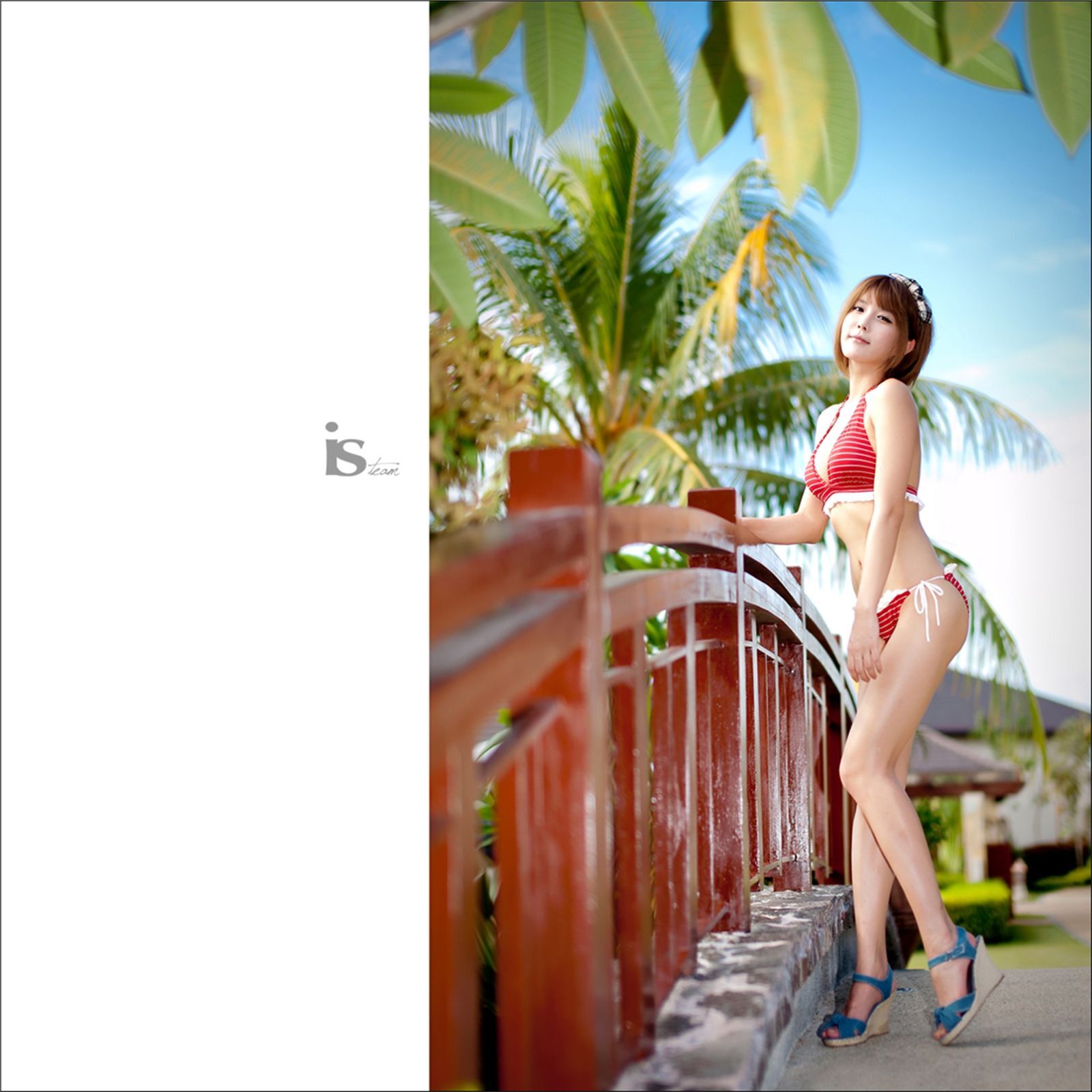 韩国超级车模许允美-红白条纹比尼外拍