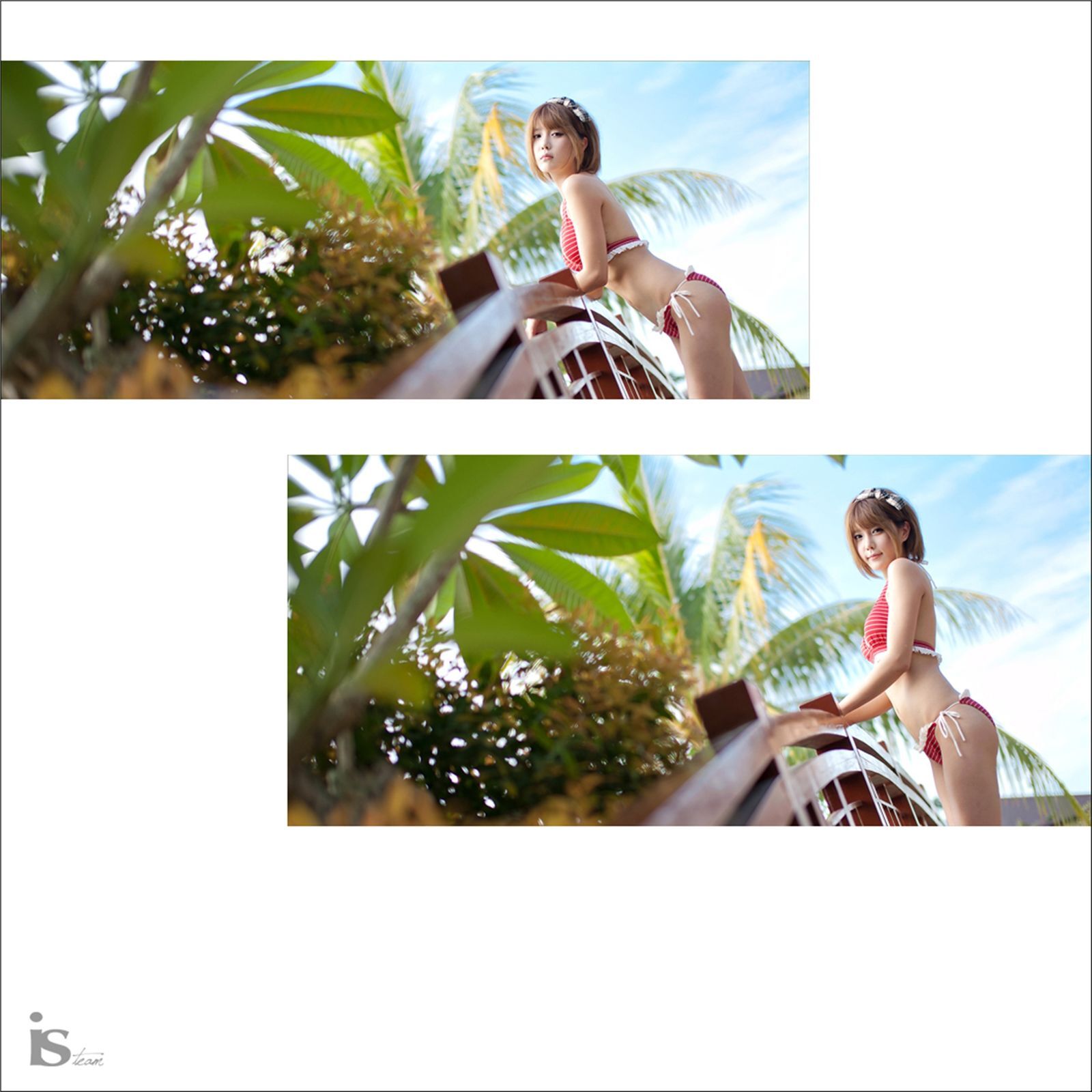 韩国超级车模许允美-红白条纹比尼外拍