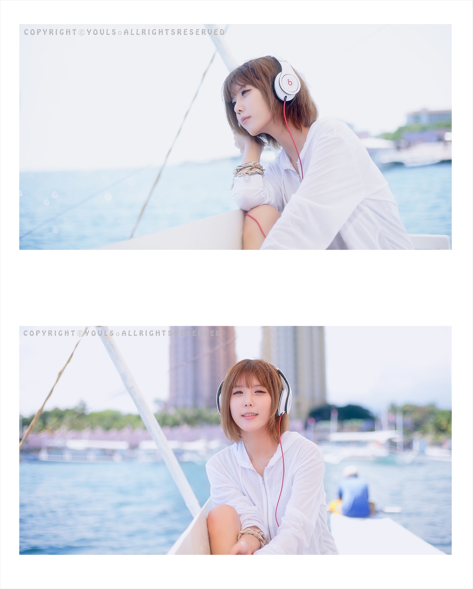 韩国超模许允美 黑花连裙衣海边写真