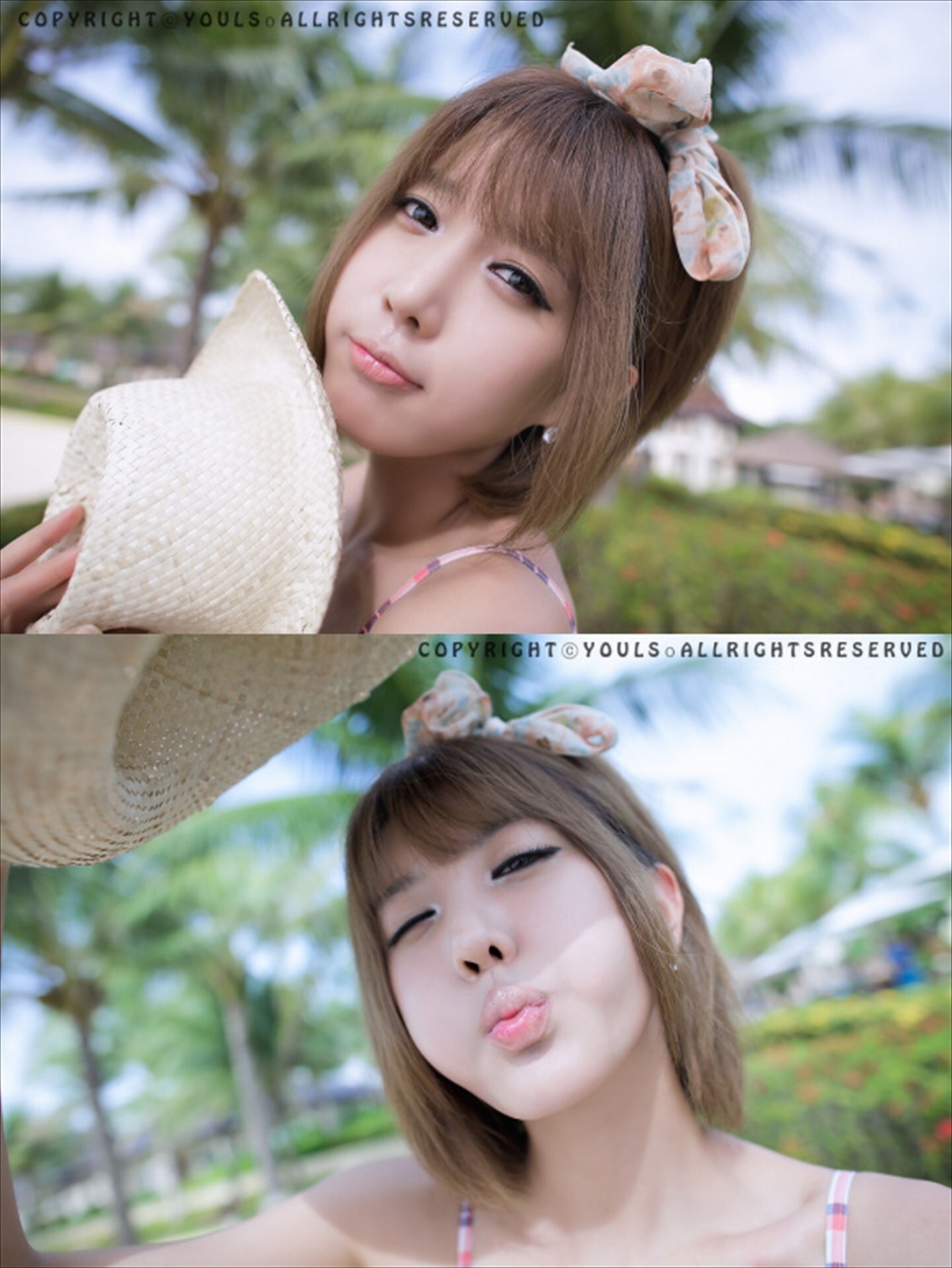 韩国超模许允美 黑花连裙衣海边写真