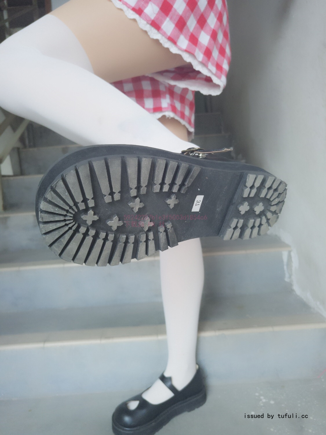 棉尾兔几 红白格连衣裙  猫猫