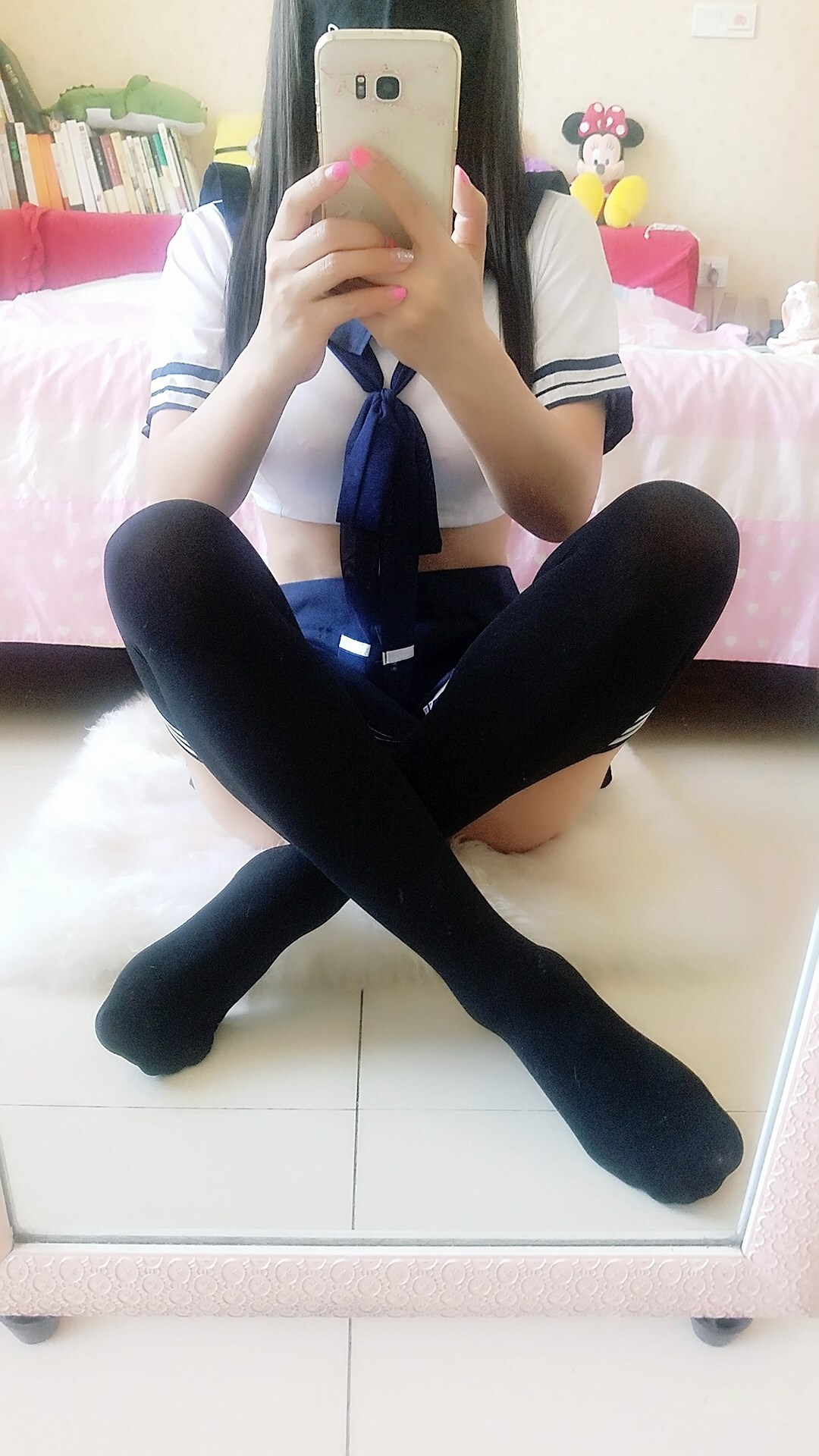 橙香静静-学生裙和过膝袜