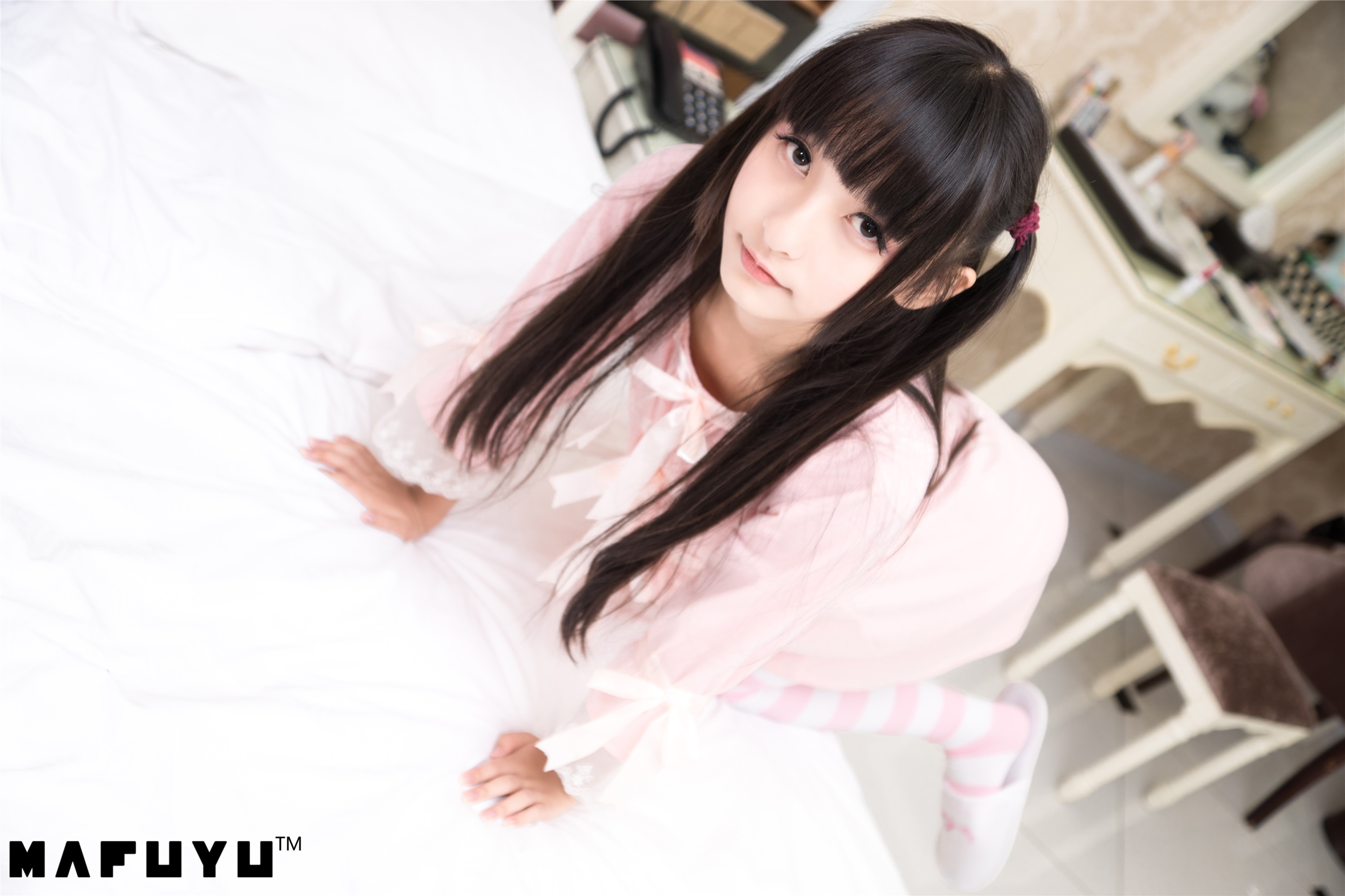 神楽坂真冬套图 - 粉白条纹系列