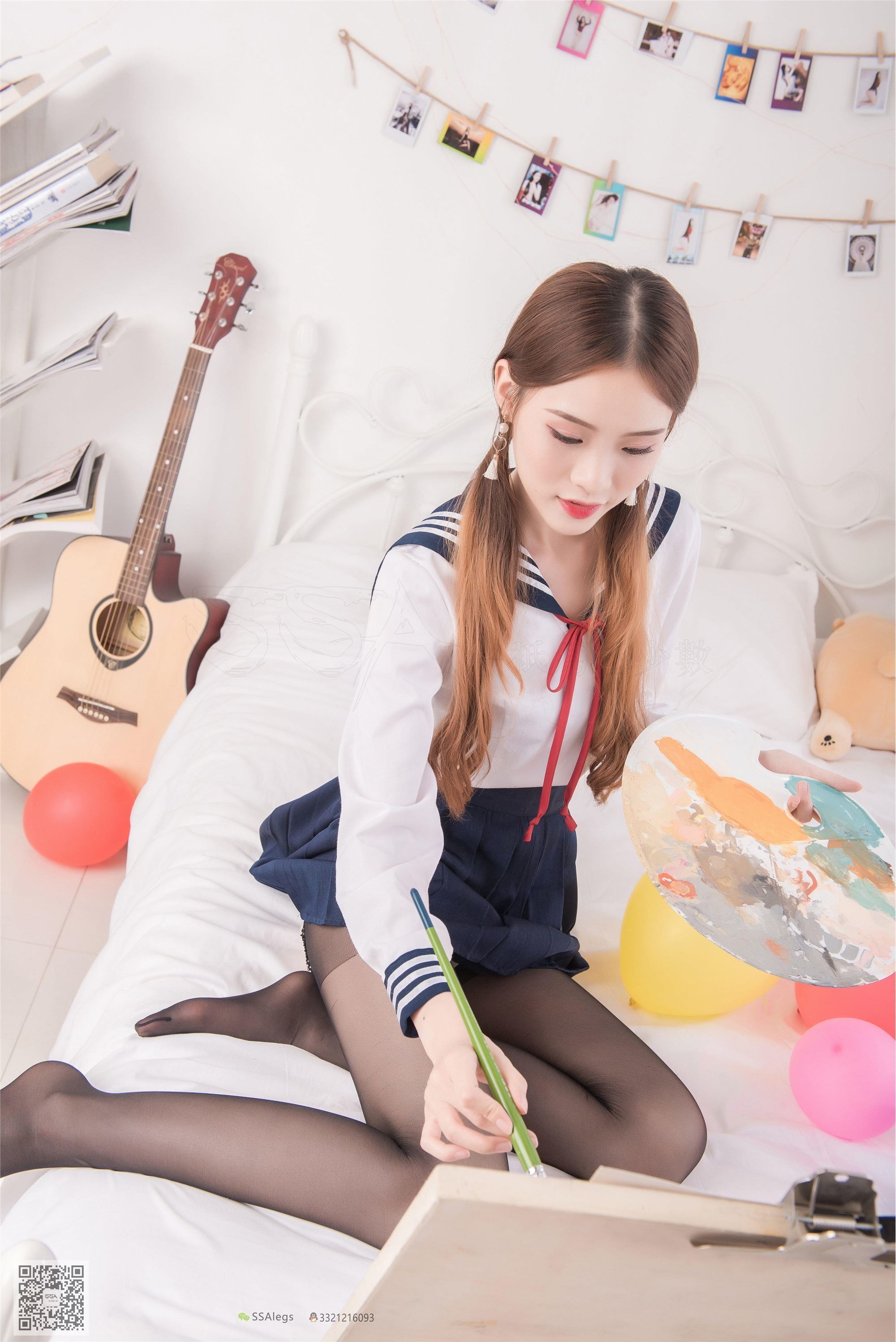 SSA丝社Vol.0023 小琪琪 笑容治愈琪琪黑色开档丝袜别样诱惑