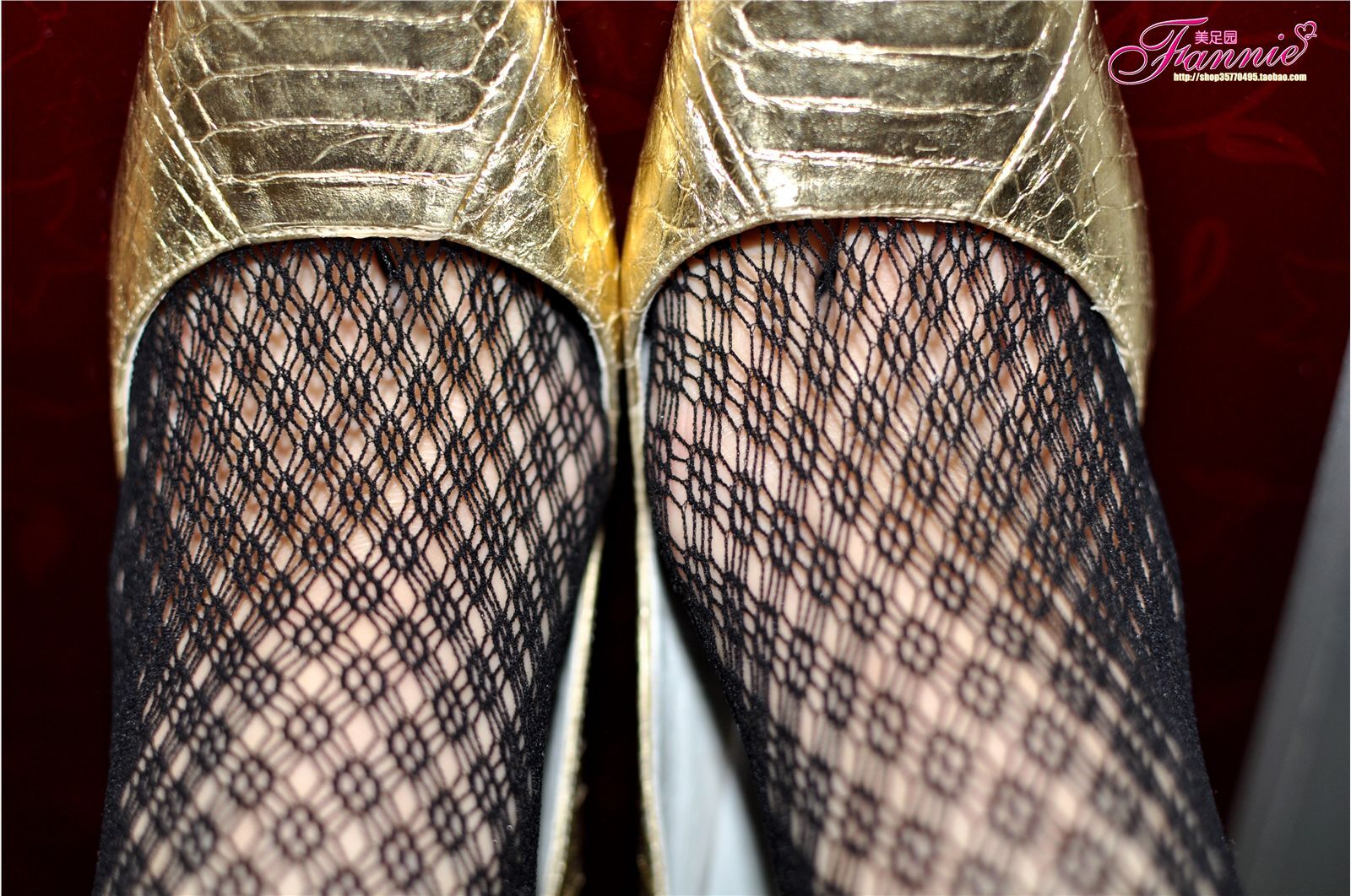 Fannie芬妮高清原图之暗香（金色船鞋黑网丝）NO.020