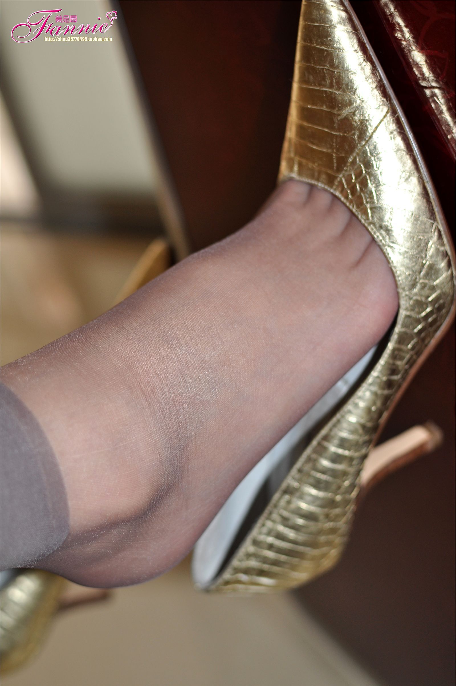 Fannie芬妮高清原图之暗香（金色船鞋灰丝）NO.024
