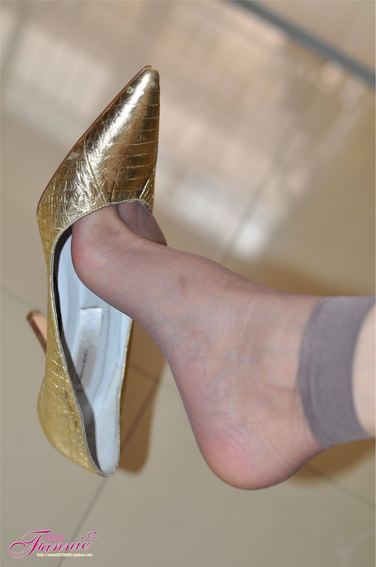 Fannie芬妮高清原图之暗香（金色船鞋灰丝）NO.024