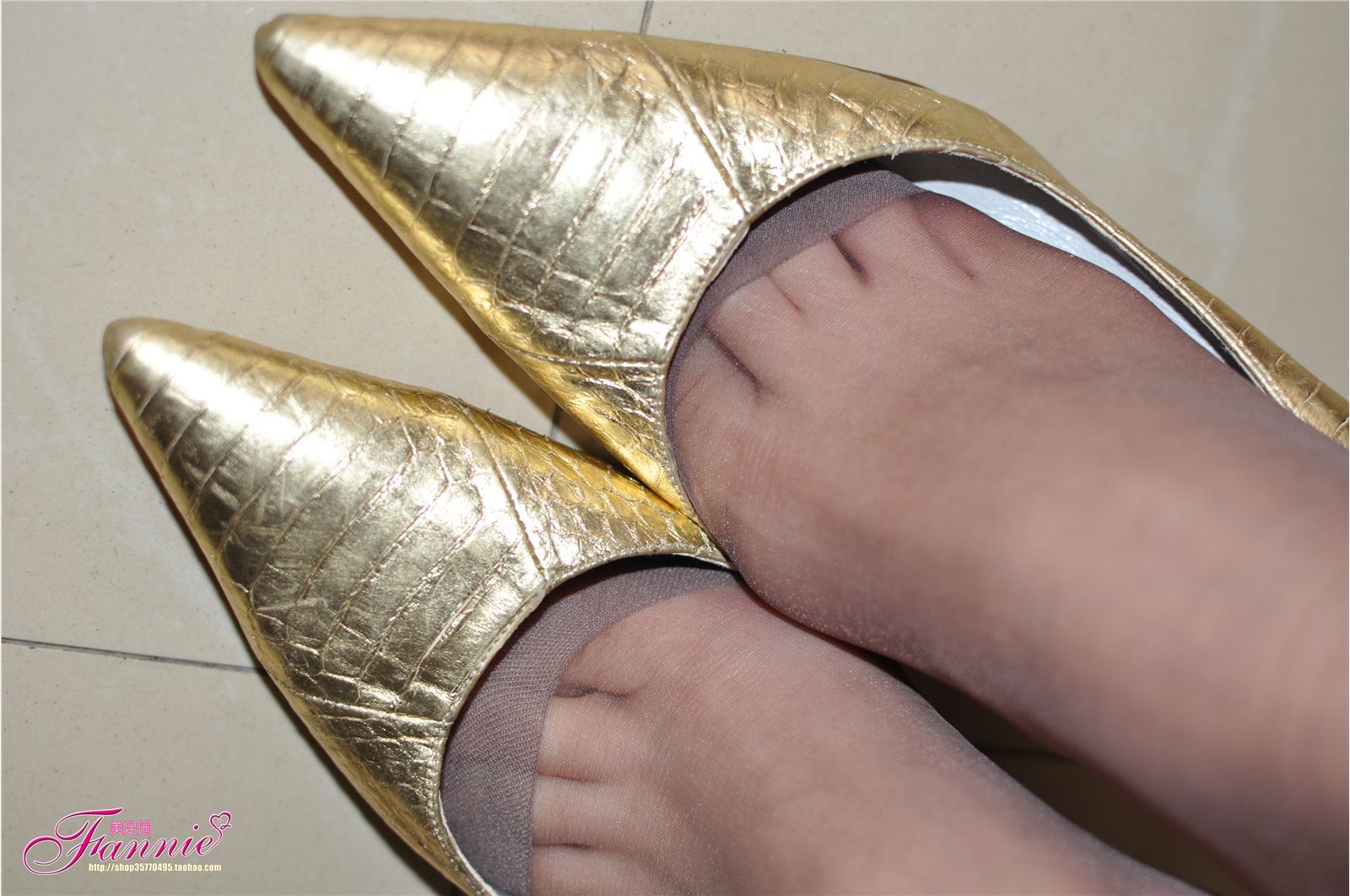 Fannie芬妮高清原图之暗香（金色船鞋灰丝）NO.024