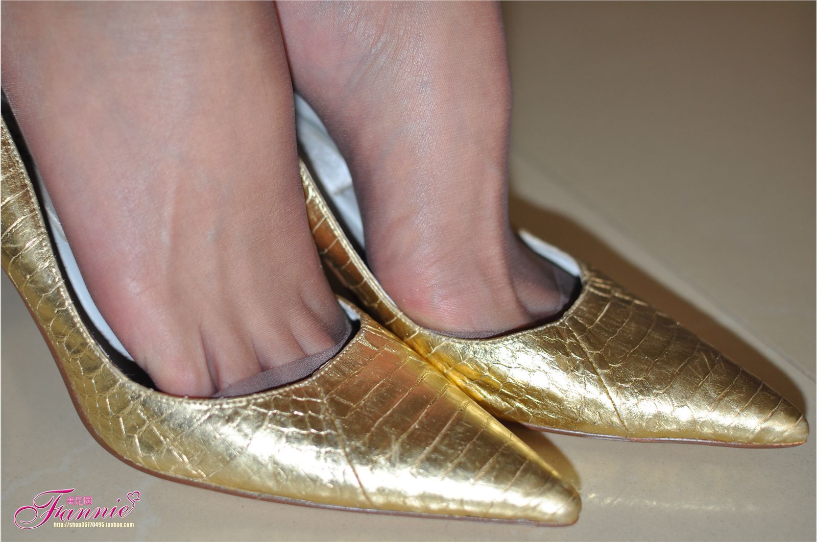 Fannie芬妮高清原图之暗香（金色船鞋灰丝）NO.024