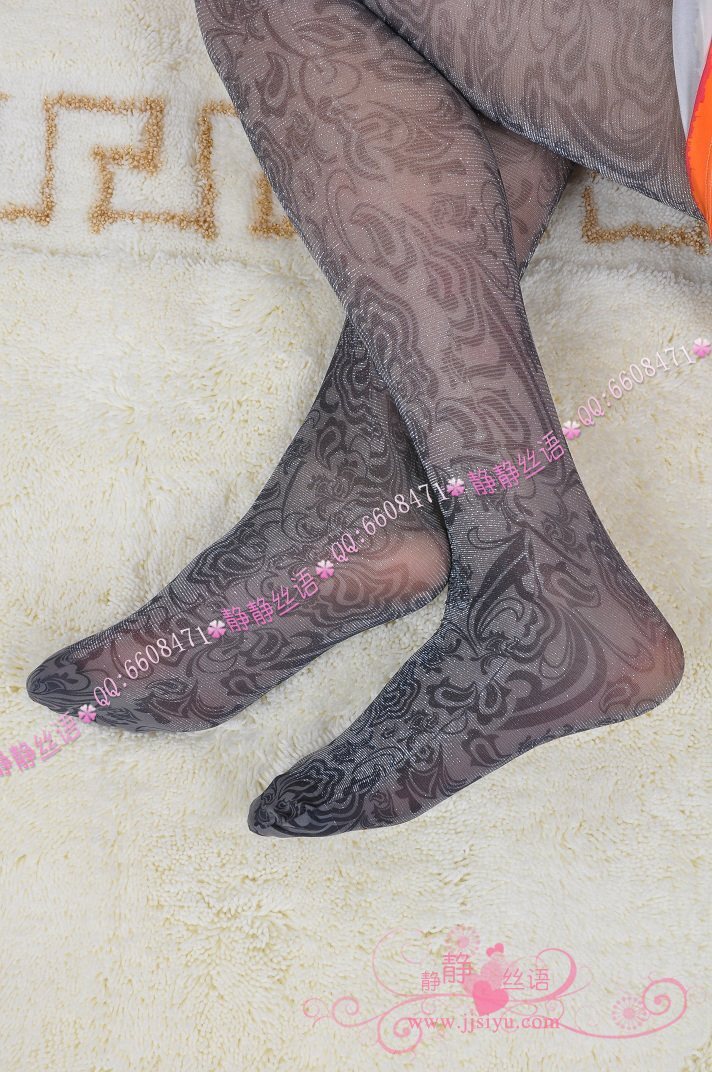 高档奢华银丝花纹连裤袜（灰色）静静丝语 丝袜美女图片