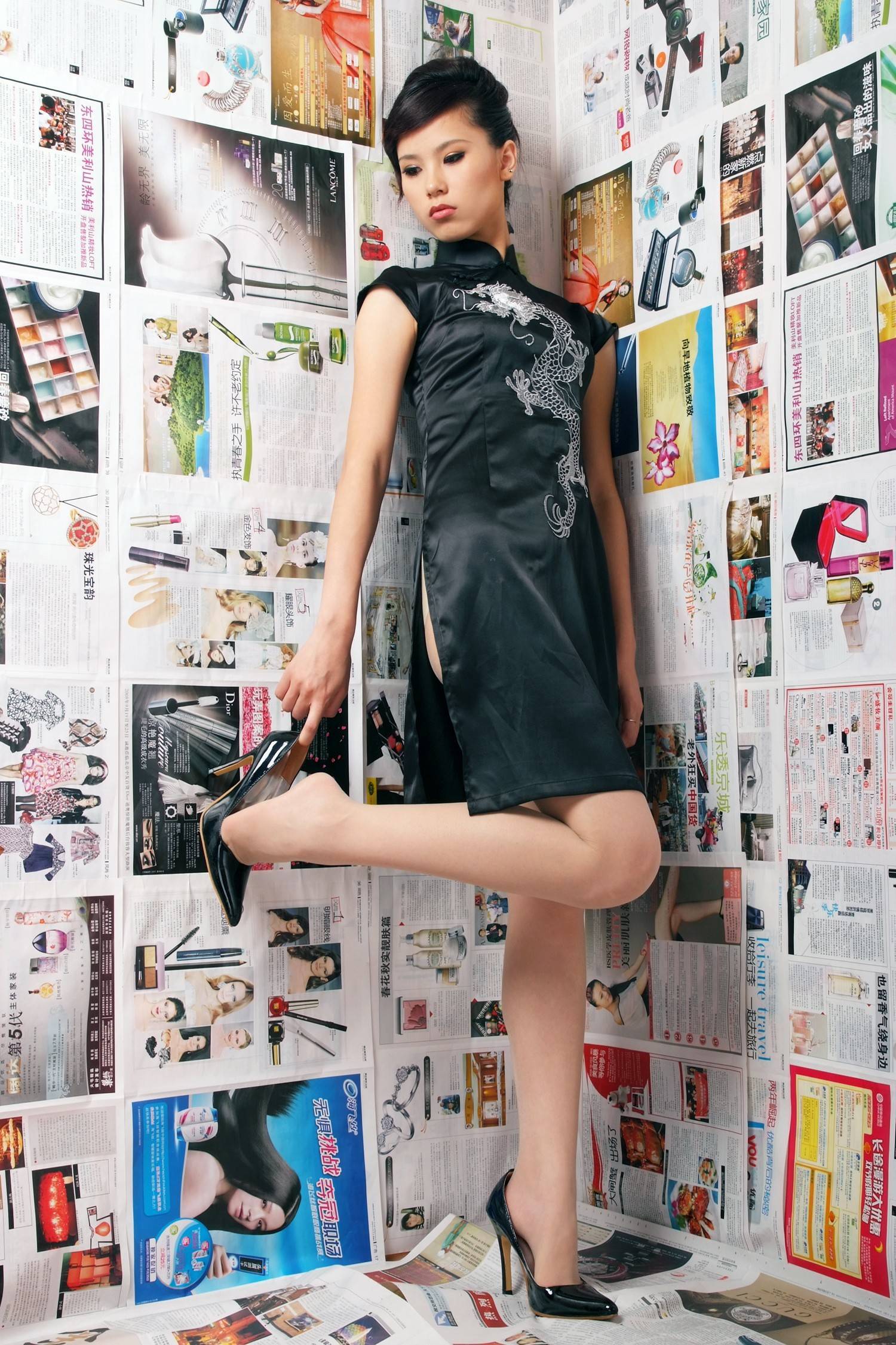 [拍美VIP]打包下载 花样年华 黑色旗袍 美人穿丝 黑色旗袍 蓝色内衣