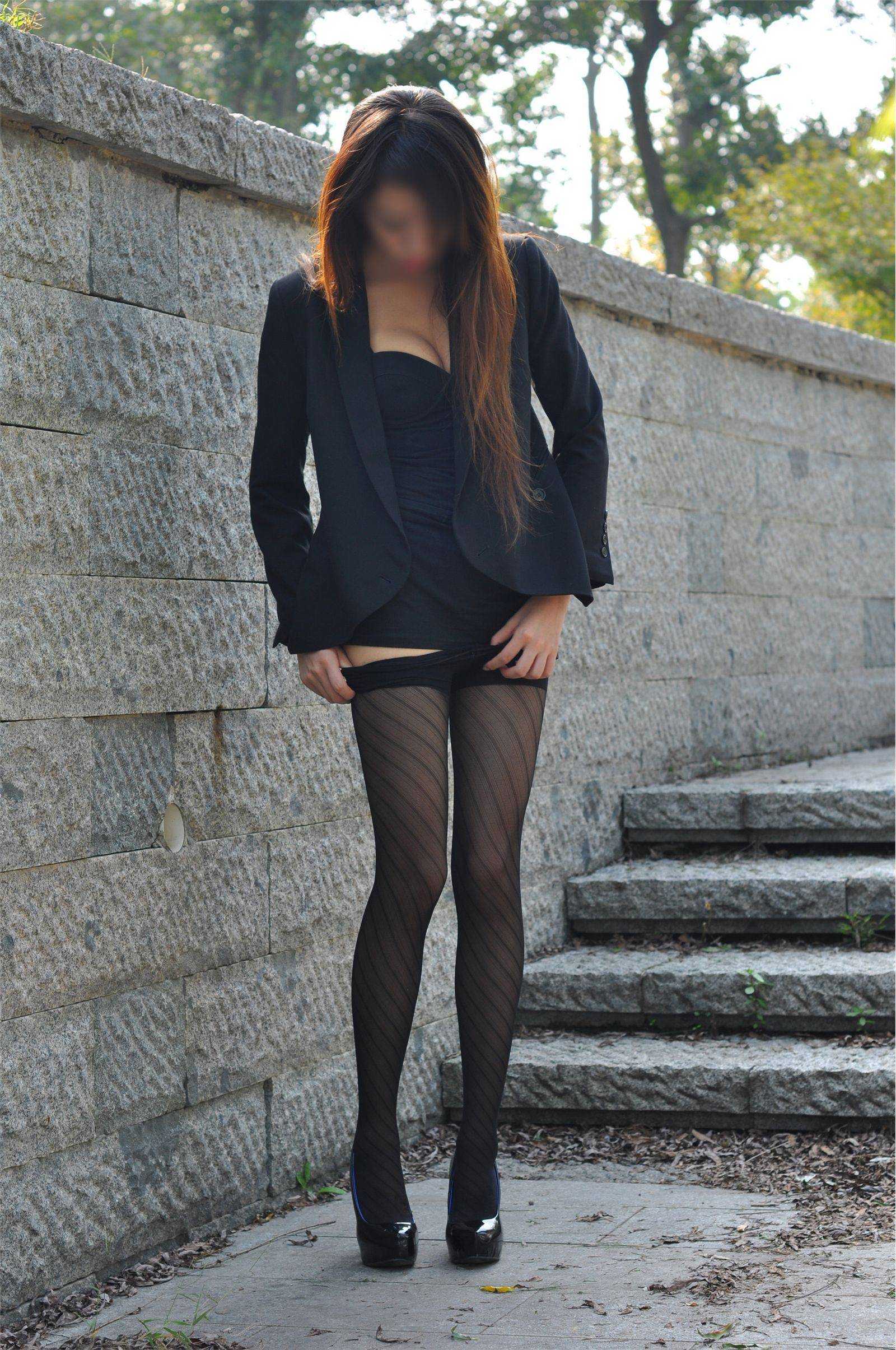 丝间舞VIP NO.354-黑色斜条纹丝袜 职业装