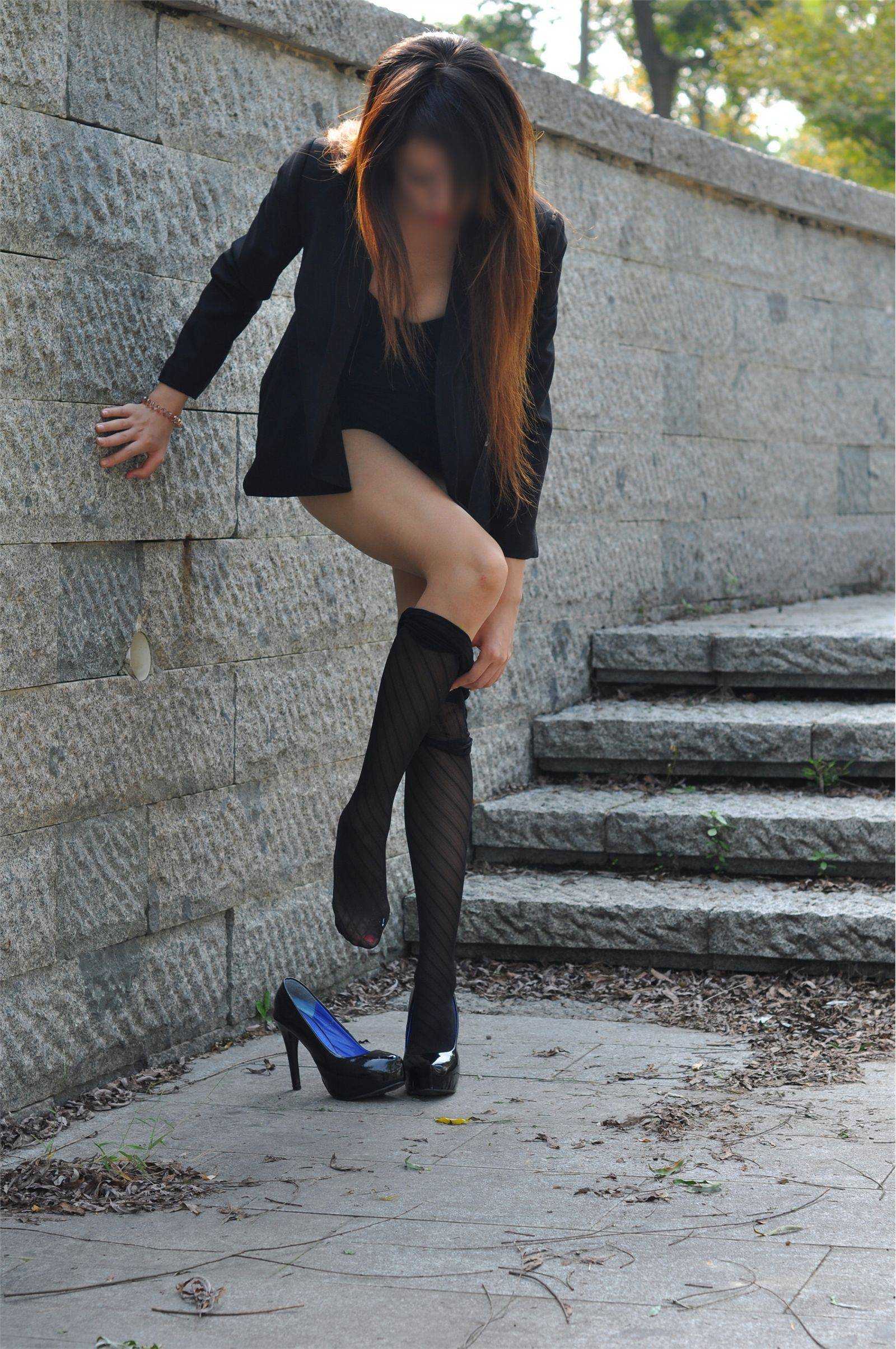 丝间舞VIP NO.354-黑色斜条纹丝袜 职业装