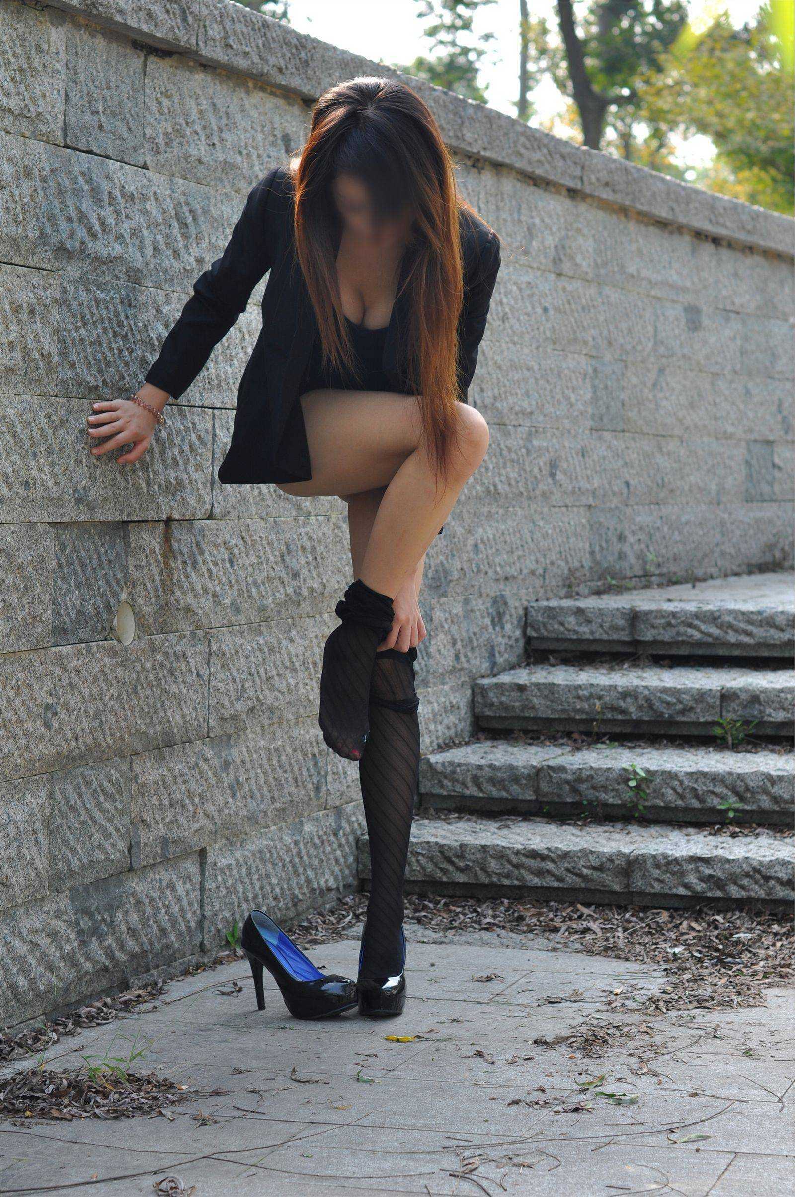 丝间舞VIP NO.354-黑色斜条纹丝袜 职业装