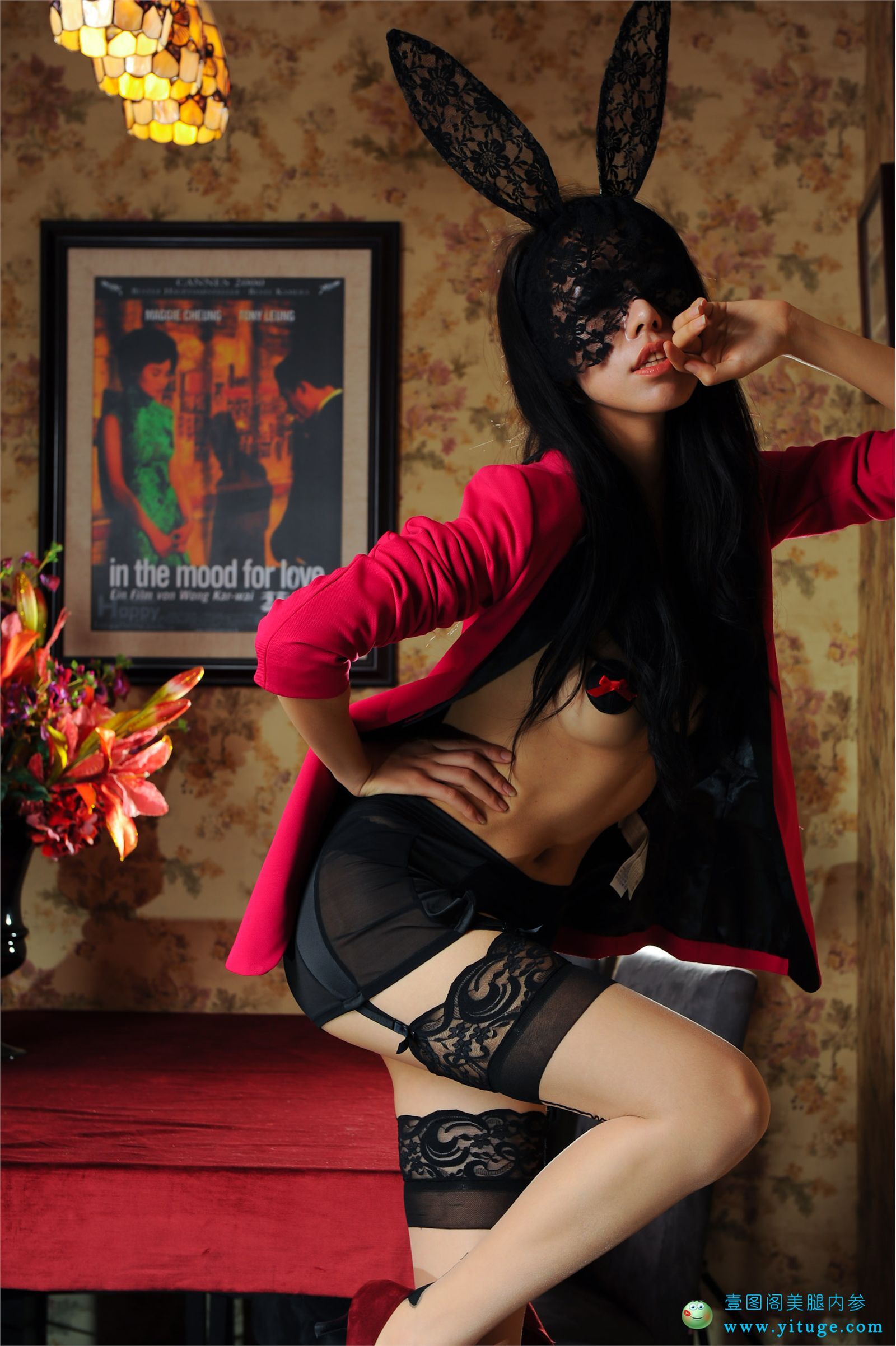 [丝间舞VIP] NO.482 红外套兔耳朵蕾丝肉丝的混搭创新